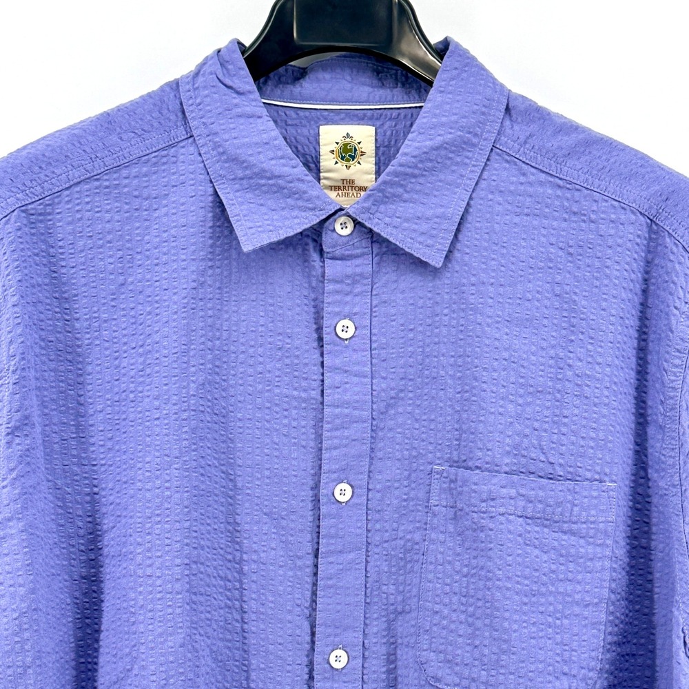 The Territory Ahead Shirt Men XXL Purple Seersucker Relaxed Fit 100% Button-Up